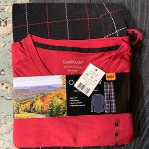Kohl's Cuddl Duds Maroon and Plaid Pajama Set